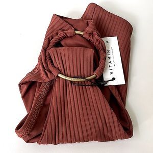 NWT Vitamin A LOLITA brown ribbed ring high leg highrise swim bikini bottoms 6 S